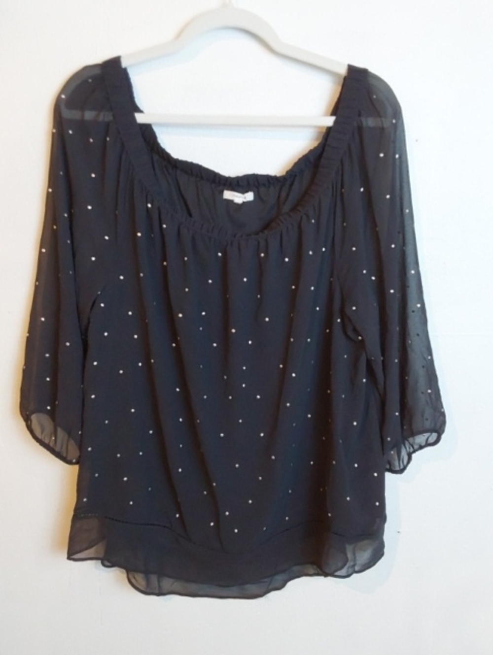 Maurices|Black Sheer Sleeves Silver Metal Polka Dot Flowy Blouse Whimsigoth XL